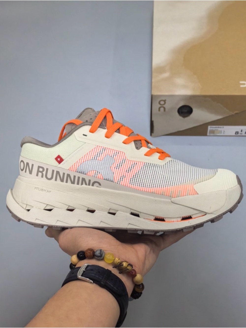 On cloudultra 3 Men's Trail/Trainer Shoe in White with Orange Accents